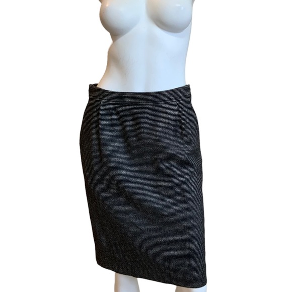Yves Saint Laurent Rive Gauche Black Cream Wool Cashmere Blend Straight Skirt 38 - Picture 2 of 10